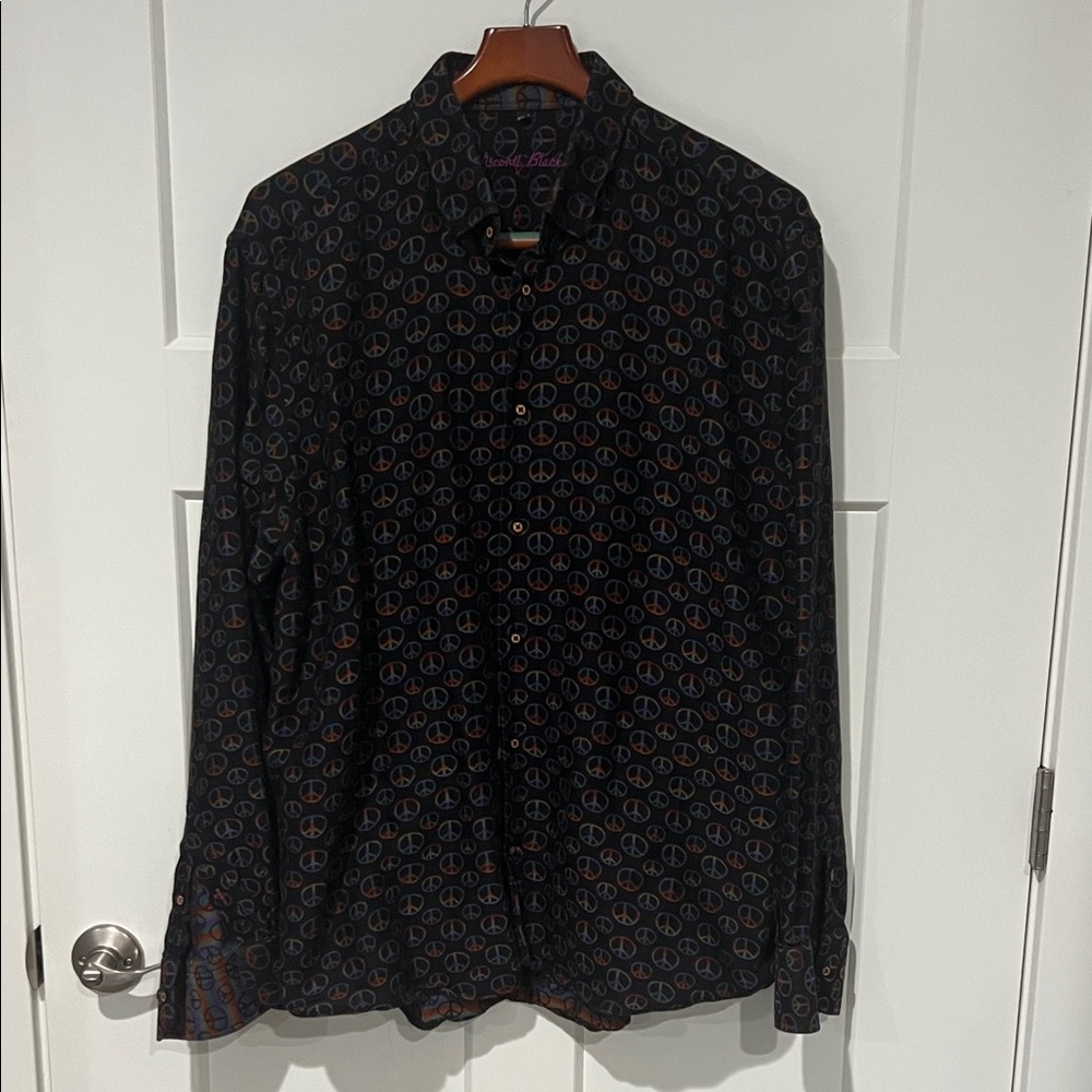 Visconti Black Rainbow Peace Pattern Button Up Shirt Sz XXL